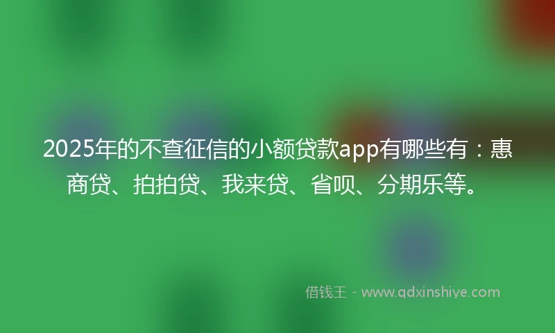 2025年的不查征信的小额贷款app有哪些有：惠商贷、拍拍贷、我来贷、省呗、分期乐等。