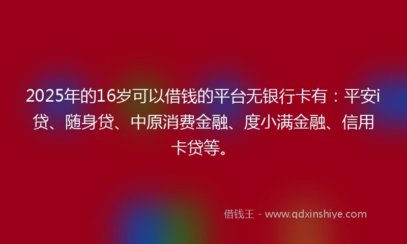 2025年的16岁可以借钱的平台无银行卡有：平安i贷、随身贷、中原消费金融、度小满金融、信用卡贷等。