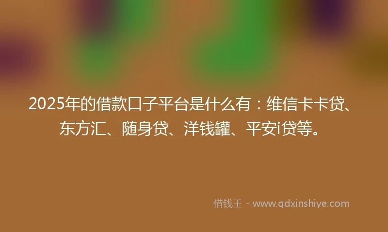2025年的借款口子平台是什么有:维信卡卡贷、东方汇、随身贷、洋钱罐、平安i贷等。