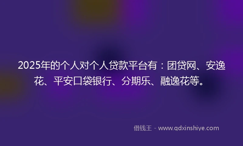 2025年的个人对个人贷款平台有：团贷网、安逸花、平安口袋银行、分期乐、融逸花等。