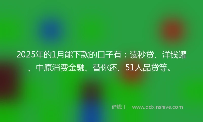 2025年的1月能下款的口子有：读秒贷、洋钱罐、中原消费金融、替你还、51人品贷等。