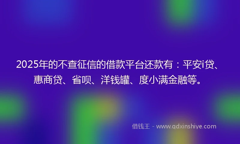 2025年的不查征信的借款平台还款有：平安i贷、惠商贷、省呗、洋钱罐、度小满金融等。