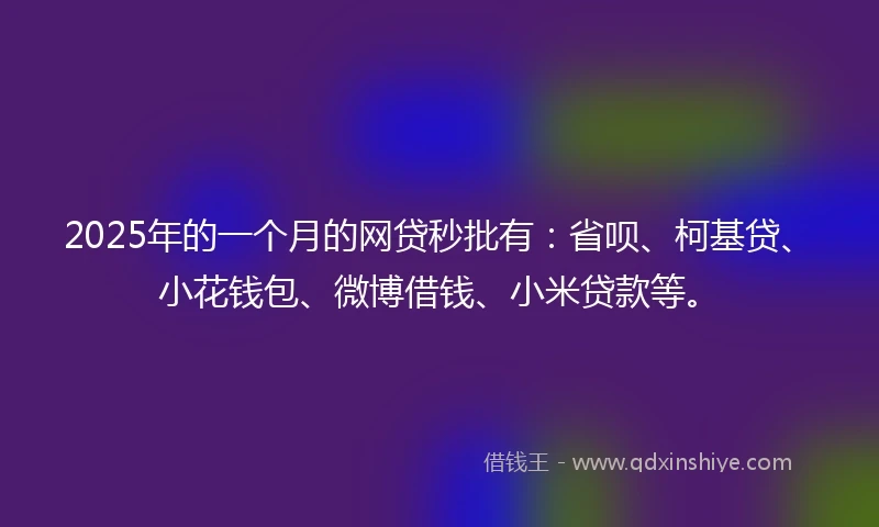 2025年的一个月的网贷秒批有：省呗、柯基贷、小花钱包、微博借钱、小米贷款等。