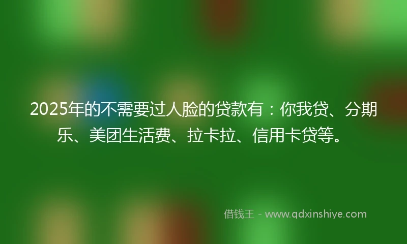 2025年的不需要过人脸的贷款有：你我贷、分期乐、美团生活费、拉卡拉、信用卡贷等。