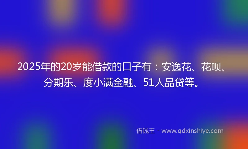 2025年的20岁能借款的口子有：安逸花、花呗、分期乐、度小满金融、51人品贷等。