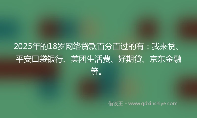 2025年的18岁网络贷款百分百过的有：我来贷、平安口袋银行、美团生活费、好期贷、京东金融等。
