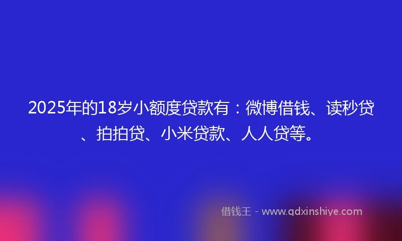 2025年的18岁小额度贷款有：微博借钱、读秒贷、拍拍贷、小米贷款、人人贷等。