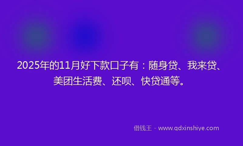 2025年的11月好下款口子有：随身贷、我来贷、美团生活费、还呗、快贷通等。