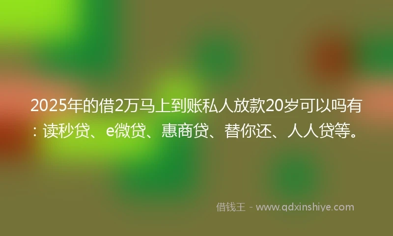 2025年的借2万马上到账私人放款20岁可以吗有：读秒贷、e微贷、惠商贷、替你还、人人贷等。
