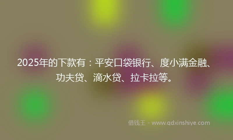2025年的下款有：平安口袋银行、度小满金融、功夫贷、滴水贷、拉卡拉等。