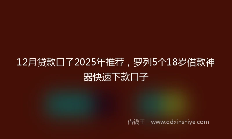 12月贷款口子2025年推荐，罗列5个18岁借款神器快速下款口子