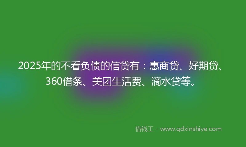 2025年的不看负债的信贷有：惠商贷、好期贷、360借条、美团生活费、滴水贷等。