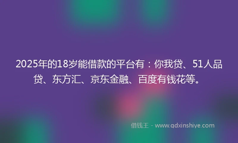 2025年的18岁能借款的平台有：你我贷、51人品贷、东方汇、京东金融、百度有钱花等。