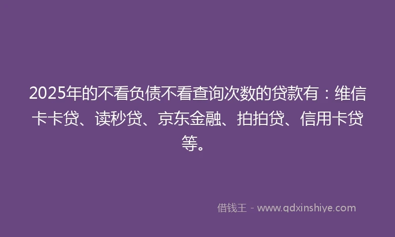 2025年的不看负债不看查询次数的贷款有：维信卡卡贷、读秒贷、京东金融、拍拍贷、信用卡贷等。