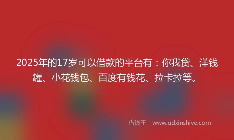 2025年的17岁可以借款的平台有：你我贷、洋钱罐、小花钱包、百度有钱花、拉卡拉等。