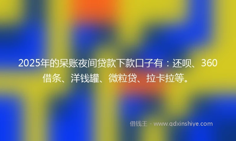 2025年的呆账夜间贷款下款口子有：还呗、360借条、洋钱罐、微粒贷、拉卡拉等。