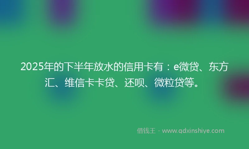 2025年的下半年放水的信用卡有：e微贷、东方汇、维信卡卡贷、还呗、微粒贷等。