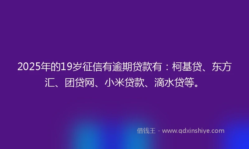 2025年的19岁征信有逾期贷款有：柯基贷、东方汇、团贷网、小米贷款、滴水贷等。