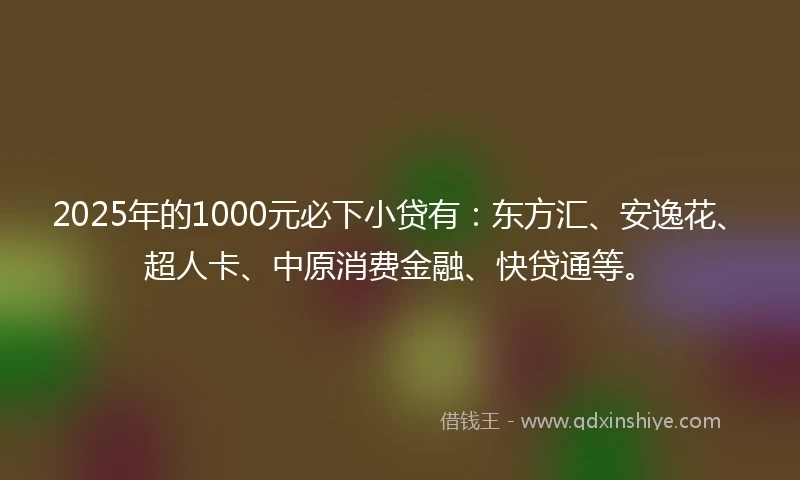 2025年的1000元必下小贷有：东方汇、安逸花、超人卡、中原消费金融、快贷通等。