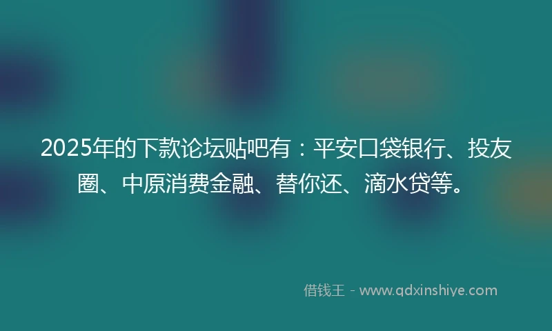 2025年的下款论坛贴吧有：平安口袋银行、投友圈、中原消费金融、替你还、滴水贷等。