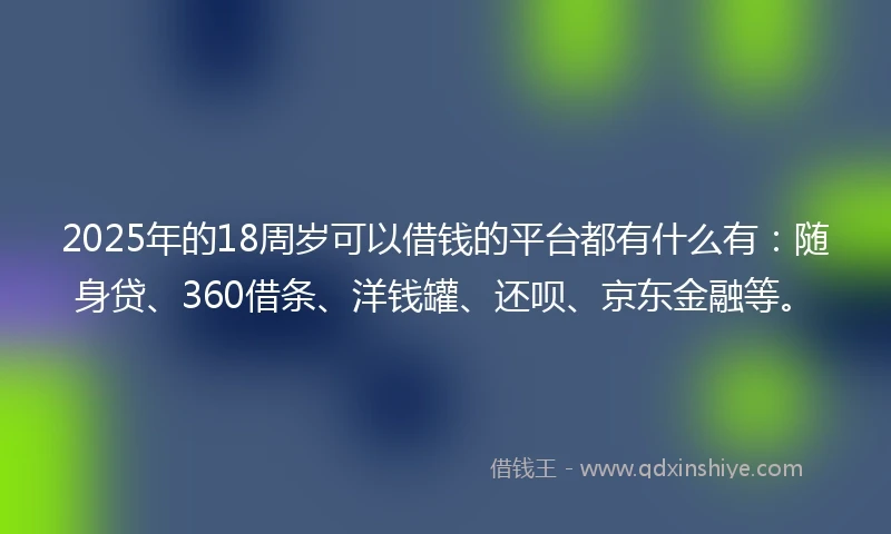 2025年的18周岁可以借钱的平台都有什么有：随身贷、360借条、洋钱罐、还呗、京东金融等。