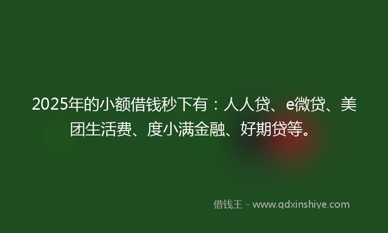 2025年的小额借钱秒下有：人人贷、e微贷、美团生活费、度小满金融、好期贷等。