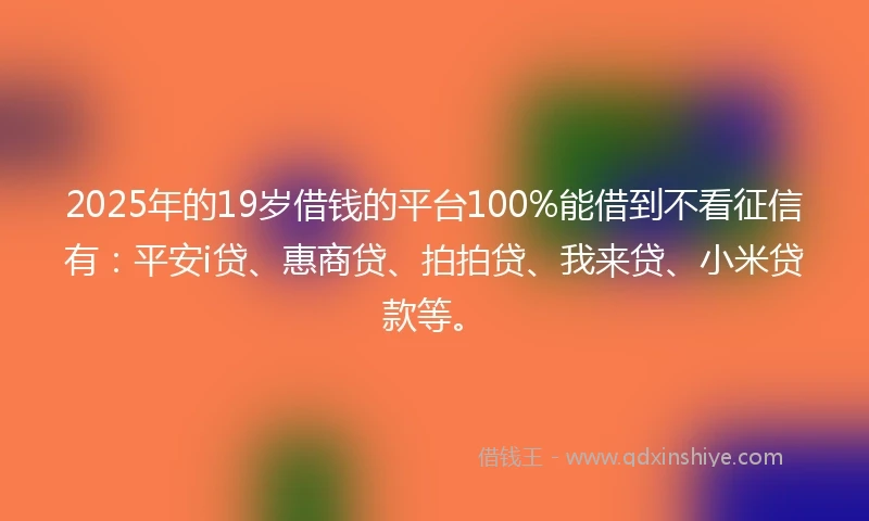 2025年的19岁借钱的平台100%能借到不看征信有：平安i贷、惠商贷、拍拍贷、我来贷、小米贷款等。