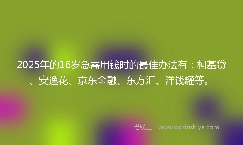 2025年的16岁急需用钱时的最佳办法有：柯基贷、安逸花、京东金融、东方汇、洋钱罐等。