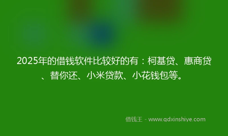 2025年的借钱软件比较好的有：柯基贷、惠商贷、替你还、小米贷款、小花钱包等。