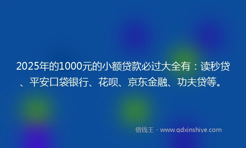 2025年的1000元的小额贷款必过大全有：读秒贷、平安口袋银行、花呗、京东金融、功夫贷等。