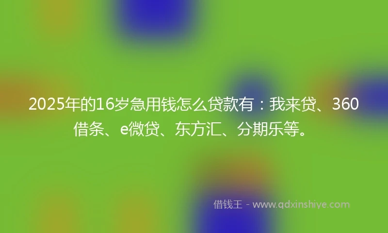 2025年的16岁急用钱怎么贷款有：我来贷、360借条、e微贷、东方汇、分期乐等。