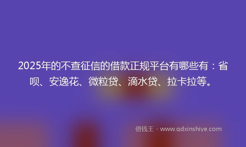 2025年的不查征信的借款正规平台有哪些有：省呗、安逸花、微粒贷、滴水贷、拉卡拉等。