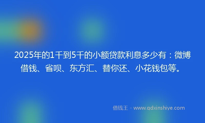 2025年的1千到5千的小额贷款利息多少有：微博借钱、省呗、东方汇、替你还、小花钱包等。