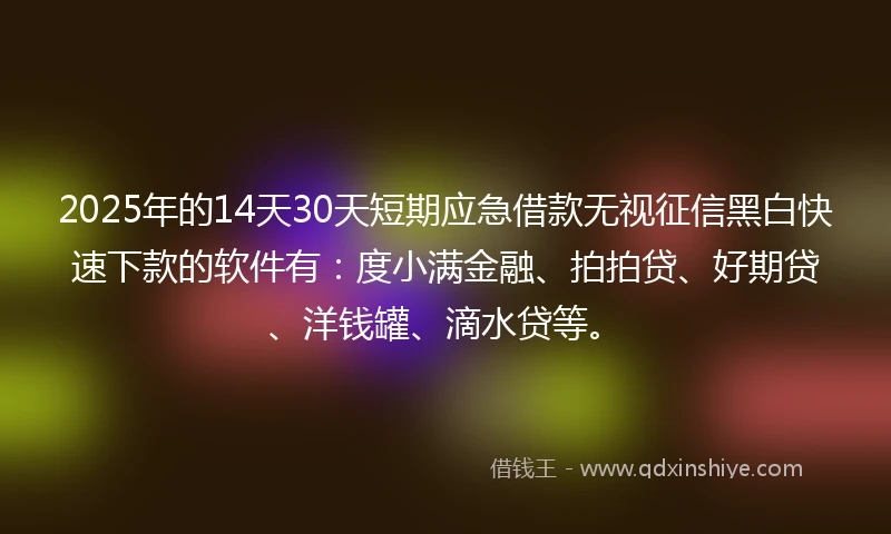 2025年的14天30天短期应急借款无视征信黑白快速下款的软件有：度小满金融、拍拍贷、好期贷、洋钱罐、滴水贷等。