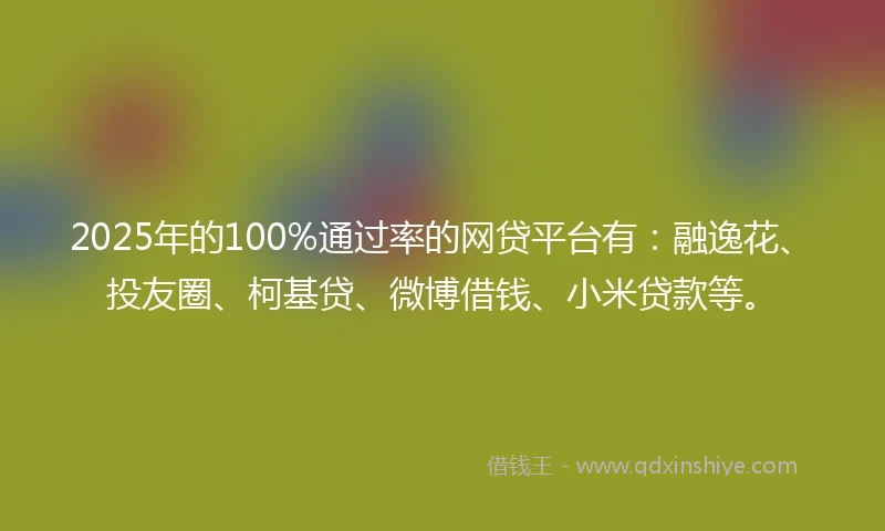 2025年的100%通过率的网贷平台有：融逸花、投友圈、柯基贷、微博借钱、小米贷款等。