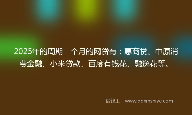 2025年的周期一个月的网贷有：惠商贷、中原消费金融、小米贷款、百度有钱花、融逸花等。