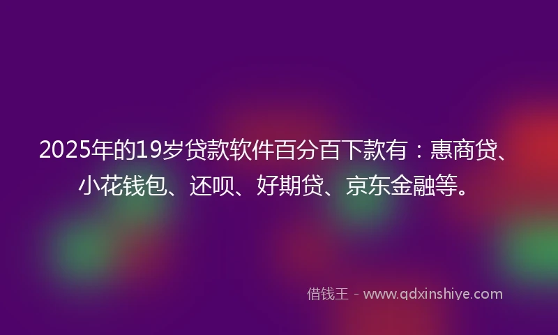 2025年的19岁贷款软件百分百下款有：惠商贷、小花钱包、还呗、好期贷、京东金融等。
