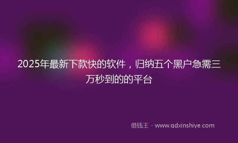 2025年最新下款快的软件，归纳五个黑户急需三万秒到的的平台