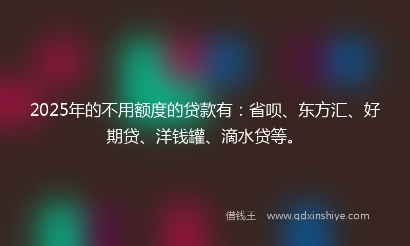 2025年的不用额度的贷款有：省呗、东方汇、好期贷、洋钱罐、滴水贷等。
