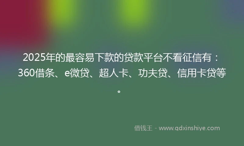 2025年的最容易下款的贷款平台不看征信有：360借条、e微贷、超人卡、功夫贷、信用卡贷等。