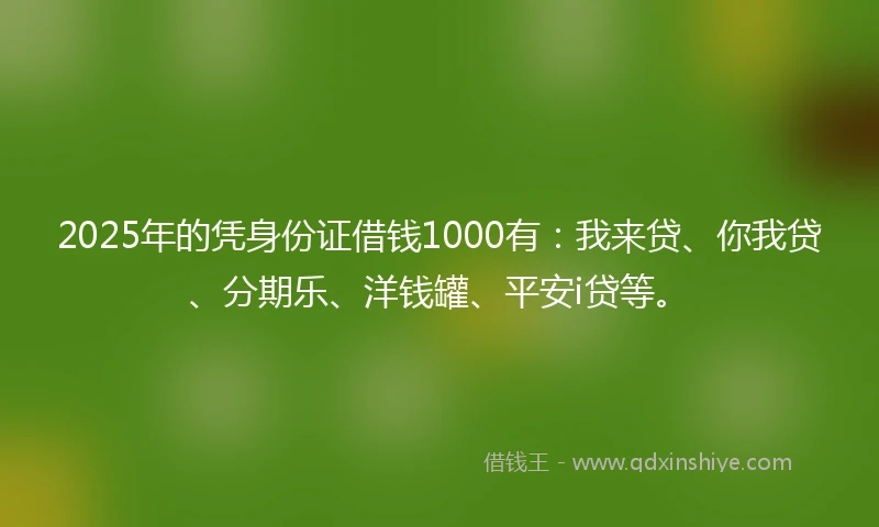 2025年的凭身份证借钱1000有：我来贷、你我贷、分期乐、洋钱罐、平安i贷等。