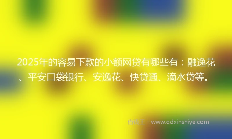 2025年的容易下款的小额网贷有哪些有：融逸花、平安口袋银行、安逸花、快贷通、滴水贷等。