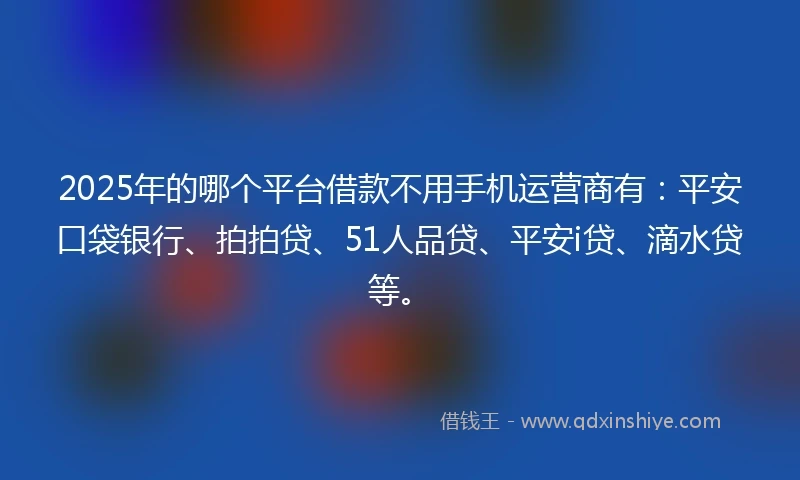 2025年的哪个平台借款不用手机运营商有：平安口袋银行、拍拍贷、51人品贷、平安i贷、滴水贷等。