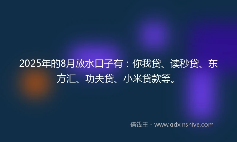 2025年的8月放水口子有：你我贷、读秒贷、东方汇、功夫贷、小米贷款等。