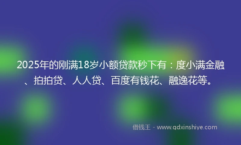 2025年的刚满18岁小额贷款秒下有：度小满金融、拍拍贷、人人贷、百度有钱花、融逸花等。