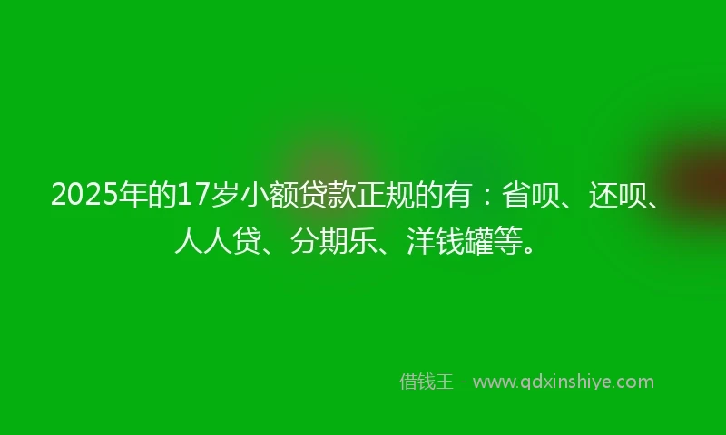 2025年的17岁小额贷款正规的有：省呗、还呗、人人贷、分期乐、洋钱罐等。