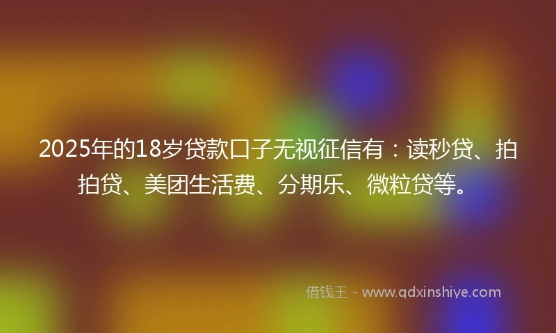 2025年的18岁贷款口子无视征信有：读秒贷、拍拍贷、美团生活费、分期乐、微粒贷等。