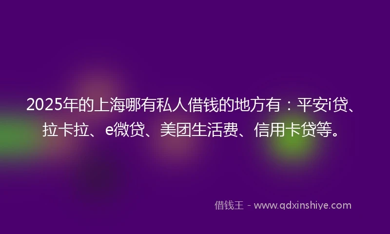 2025年的上海哪有私人借钱的地方有：平安i贷、拉卡拉、e微贷、美团生活费、信用卡贷等。
