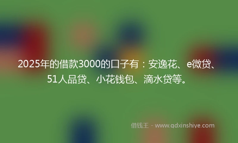 2025年的借款3000的口子有：安逸花、e微贷、51人品贷、小花钱包、滴水贷等。