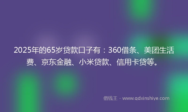 2025年的65岁贷款口子有：360借条、美团生活费、京东金融、小米贷款、信用卡贷等。